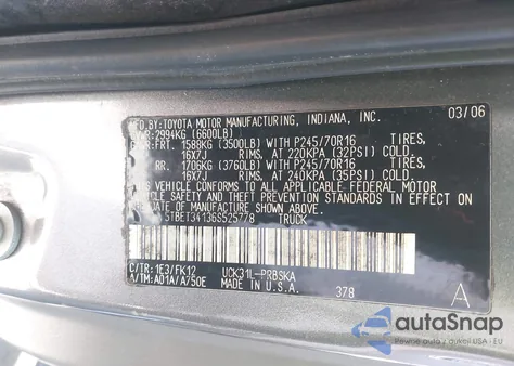 2006 Toyota Tundra Sr5 V8 z USA, uszkodzony, nr VIN 5TBET34136S525778